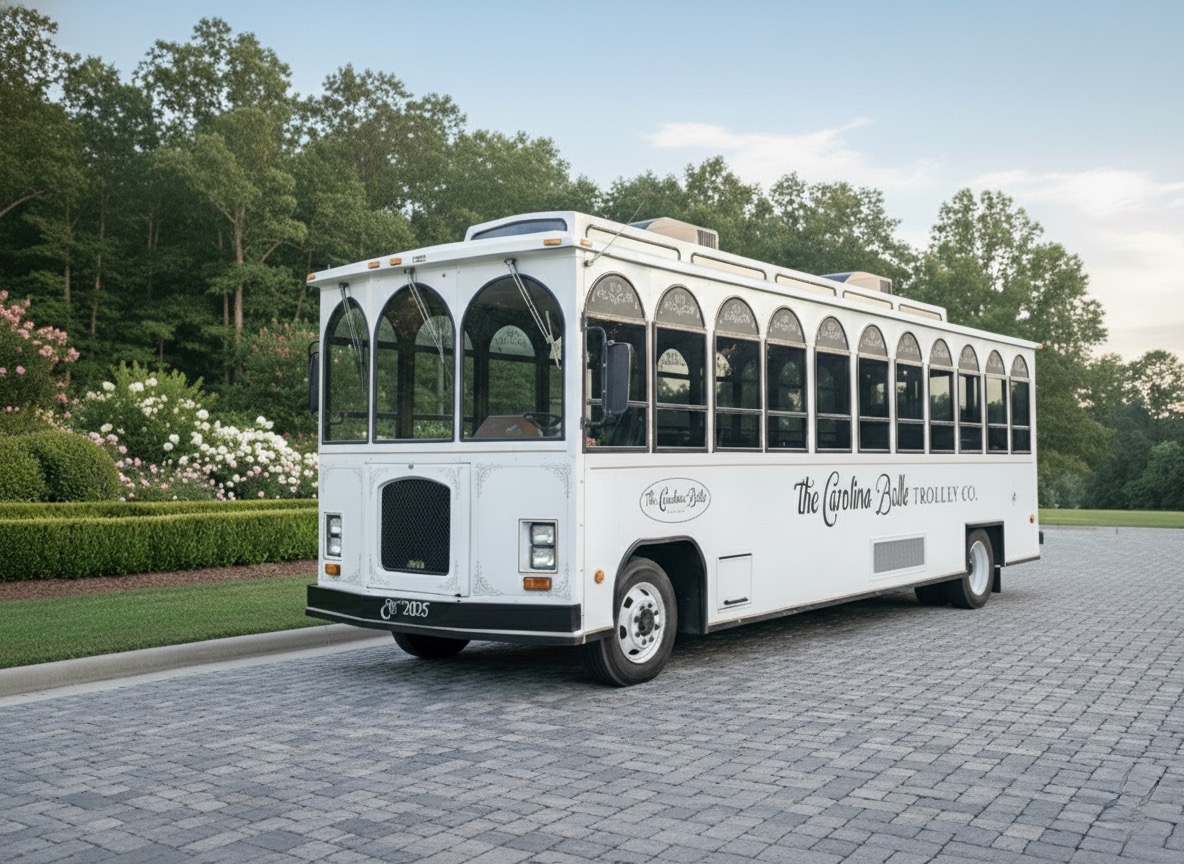 32-passenger vintage trolley for weddings and events in Upstate SC